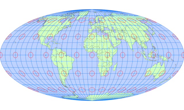 モルワイデ図法（中央子午線 経度0度）