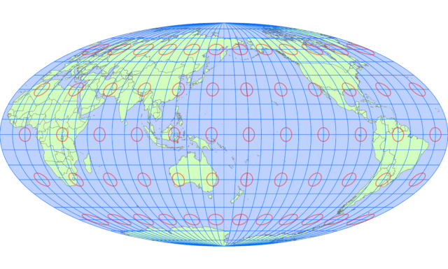 モルワイデ図法（中央子午線 東経160度）
